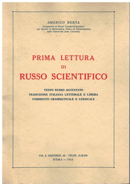 Prima lettura di russo scientifico testo russo accentato traduzione italiana …