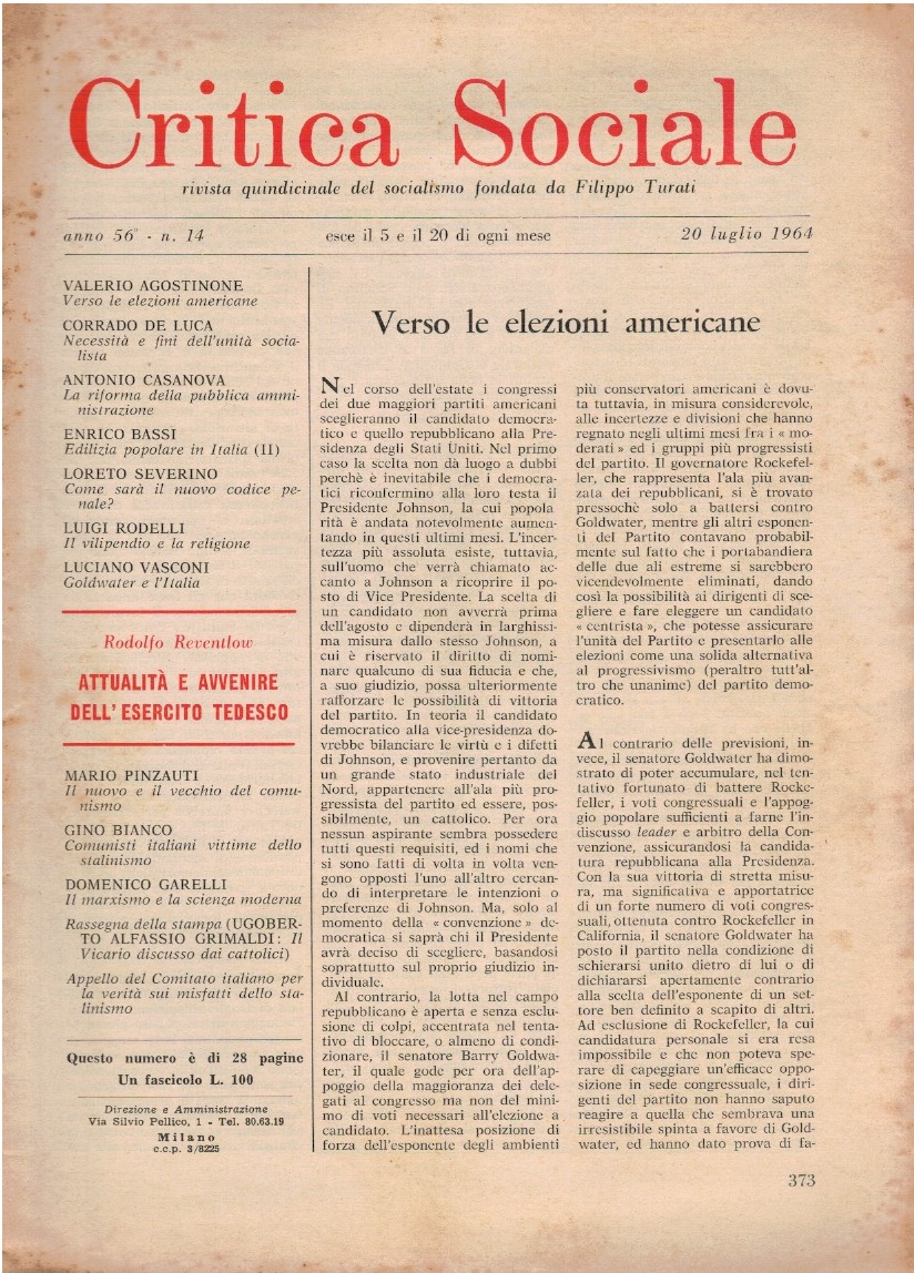Critica sociale rivista quindicinale del socialismo. Fondata da Filippo Turati