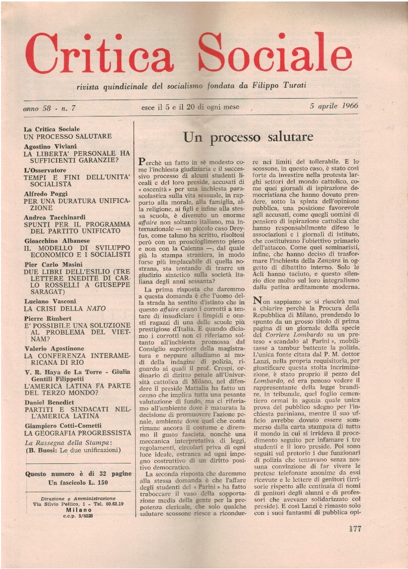 Critica sociale rivista quindicinale del socialismo. Fondata da Filippo Turati