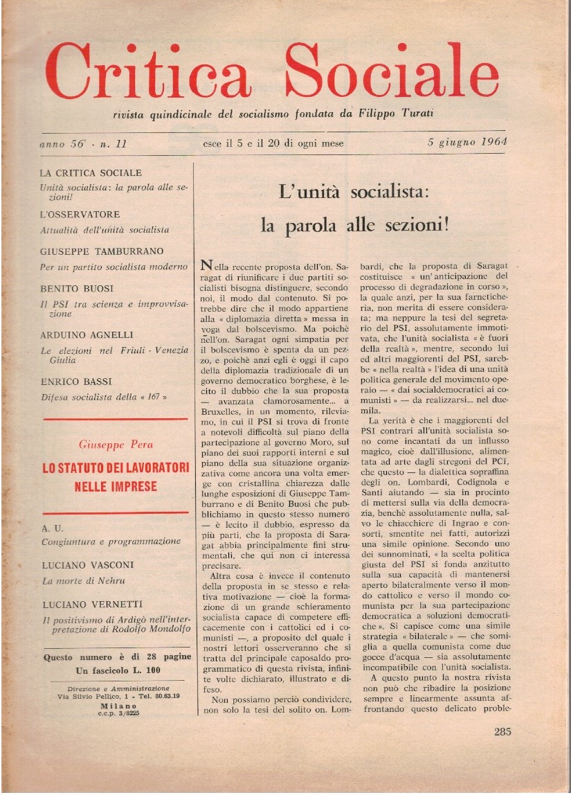 Critica sociale rivista quindicinale del socialismo. Fondata da Filippo Turati