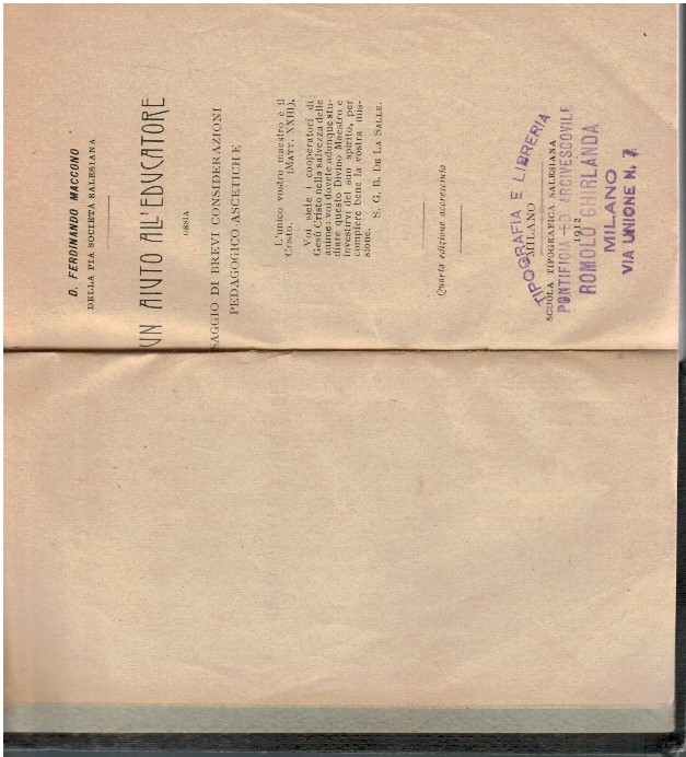 Un aiuto all'educatore ossia saggio di brevi considerazioni pedagogico-ascetiche