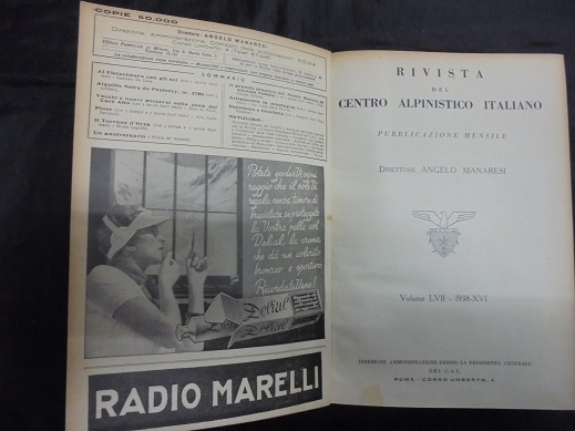 CLUB ALPINO ITALIANO. RIVISTA MENSILE. VOLUME LVII - 1938 - …