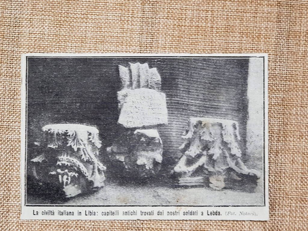 A Lebda nel 1912 Ritrovamento di capitelli antichi El-Mergeb Libia …