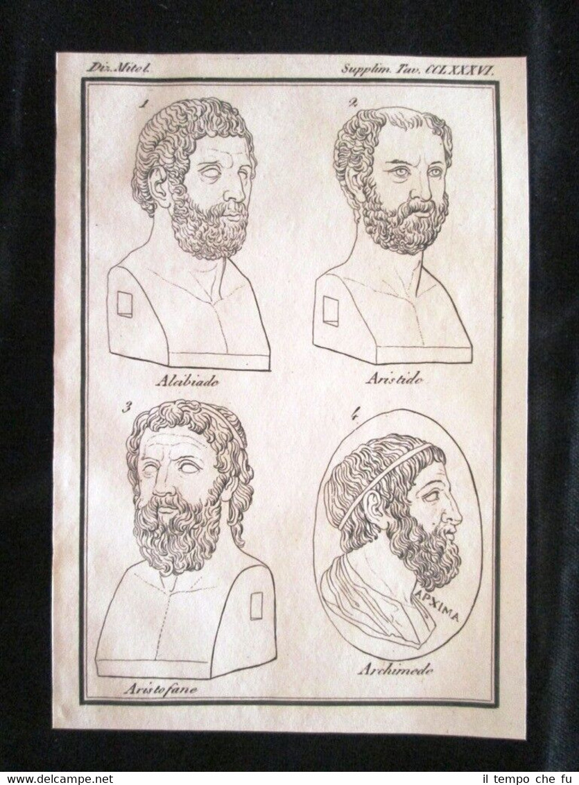 Alcibiade,Aristide,Archimede Incisione all'acquaforte del 1820 Mitologia Pozzoli