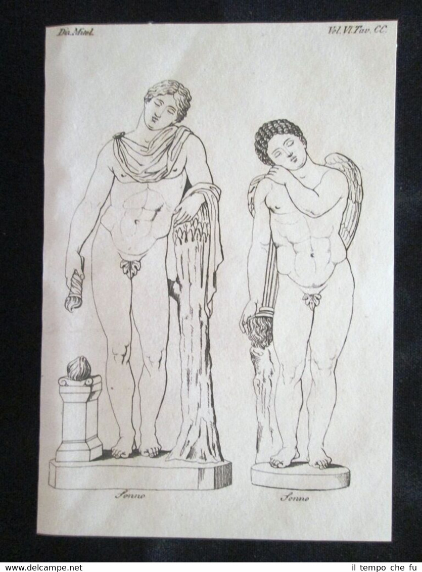 Allegoria del Sonno 2 Incisione all'acquaforte del 1820 Mitologia Pozzoli