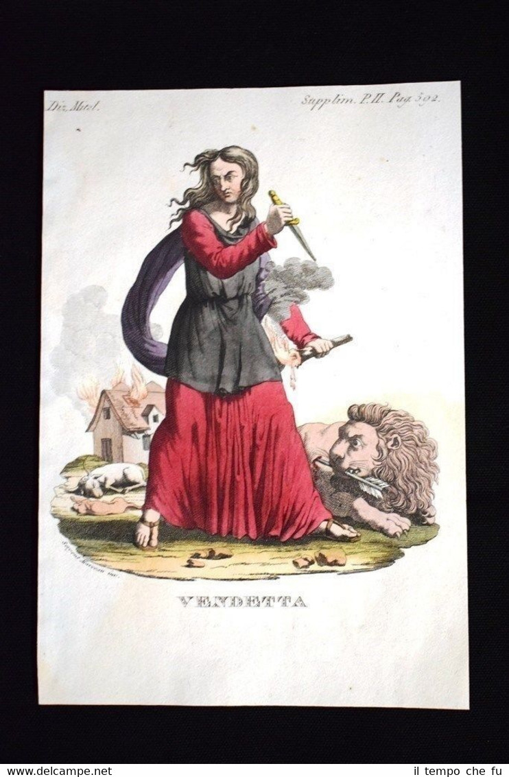 Allegoria della Vendetta Incisione colorata a mano del 1820 Mitologia …
