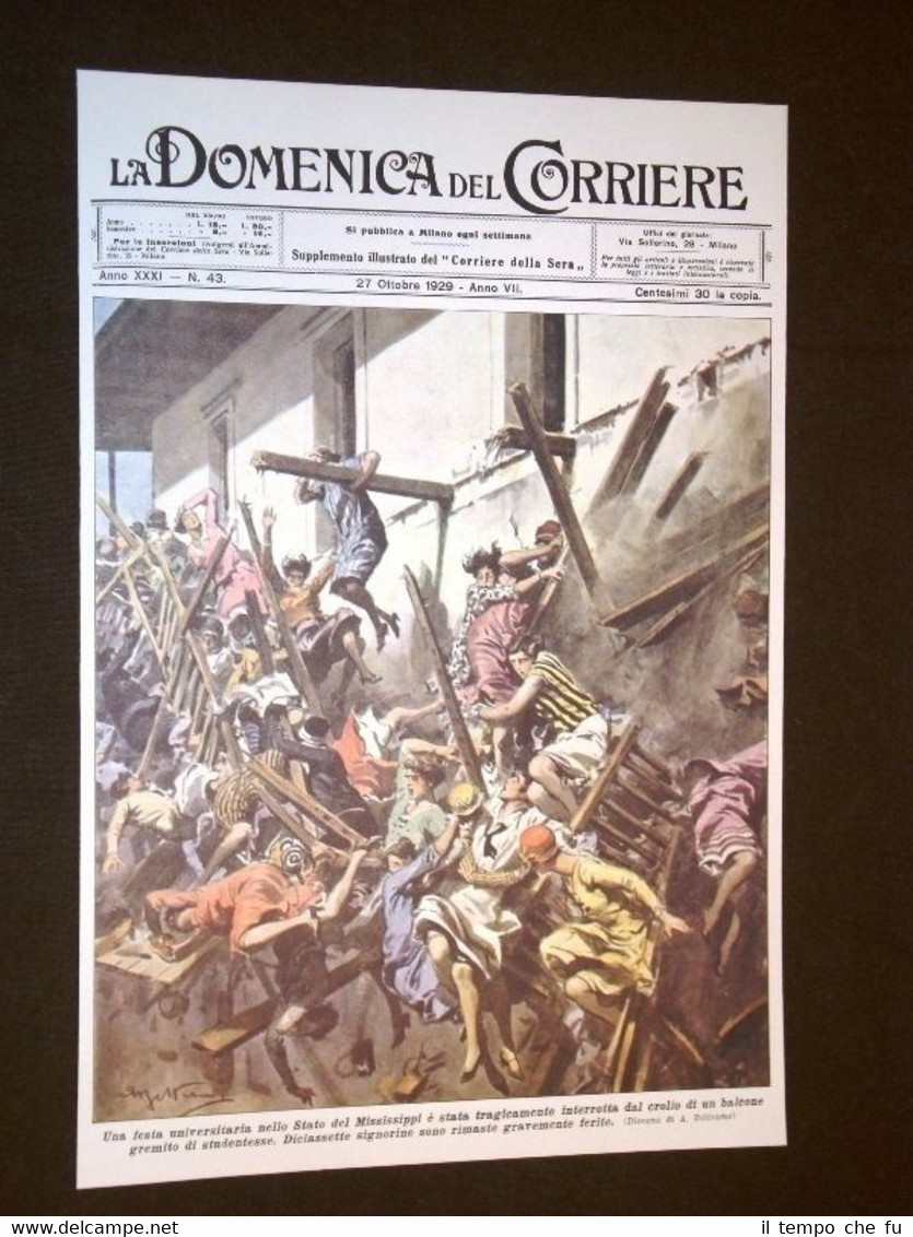 Anno 1929 Mississippi Crollo Festa universitaria Copertine Domenica Corriere