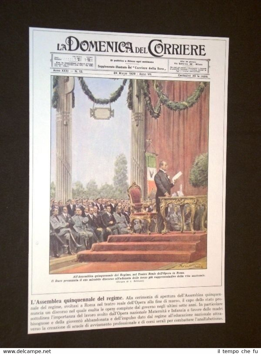 Anno 1929 Roma Duce Mussolini Ass.Regime Ristampa Copertine Domenica Corriere