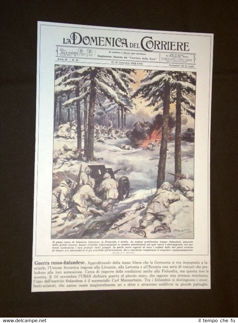 Anno 1939 WW2 Guerra Russia vs Finlandia Copertine Domenica Corriere