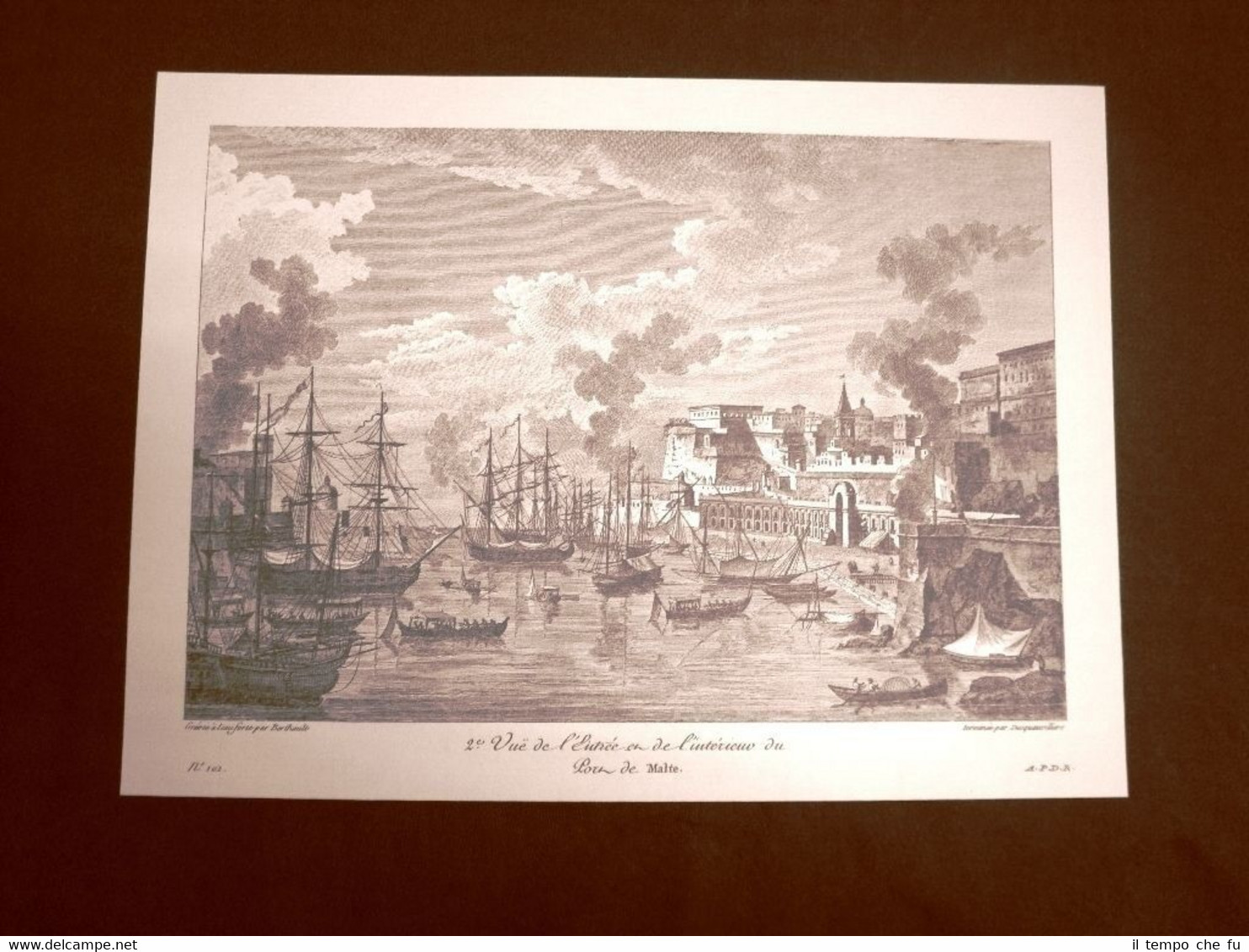 Antica veduta dell'interno del Porto di Malta Litografia Saint-Non