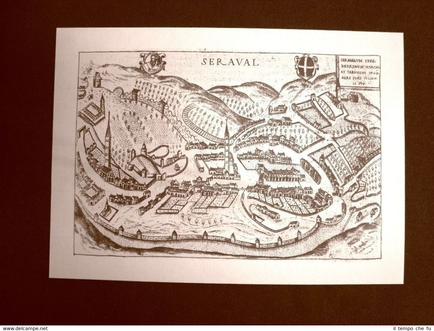 Antica veduta della città di Serravalle Incisione del 1616 Ristampa