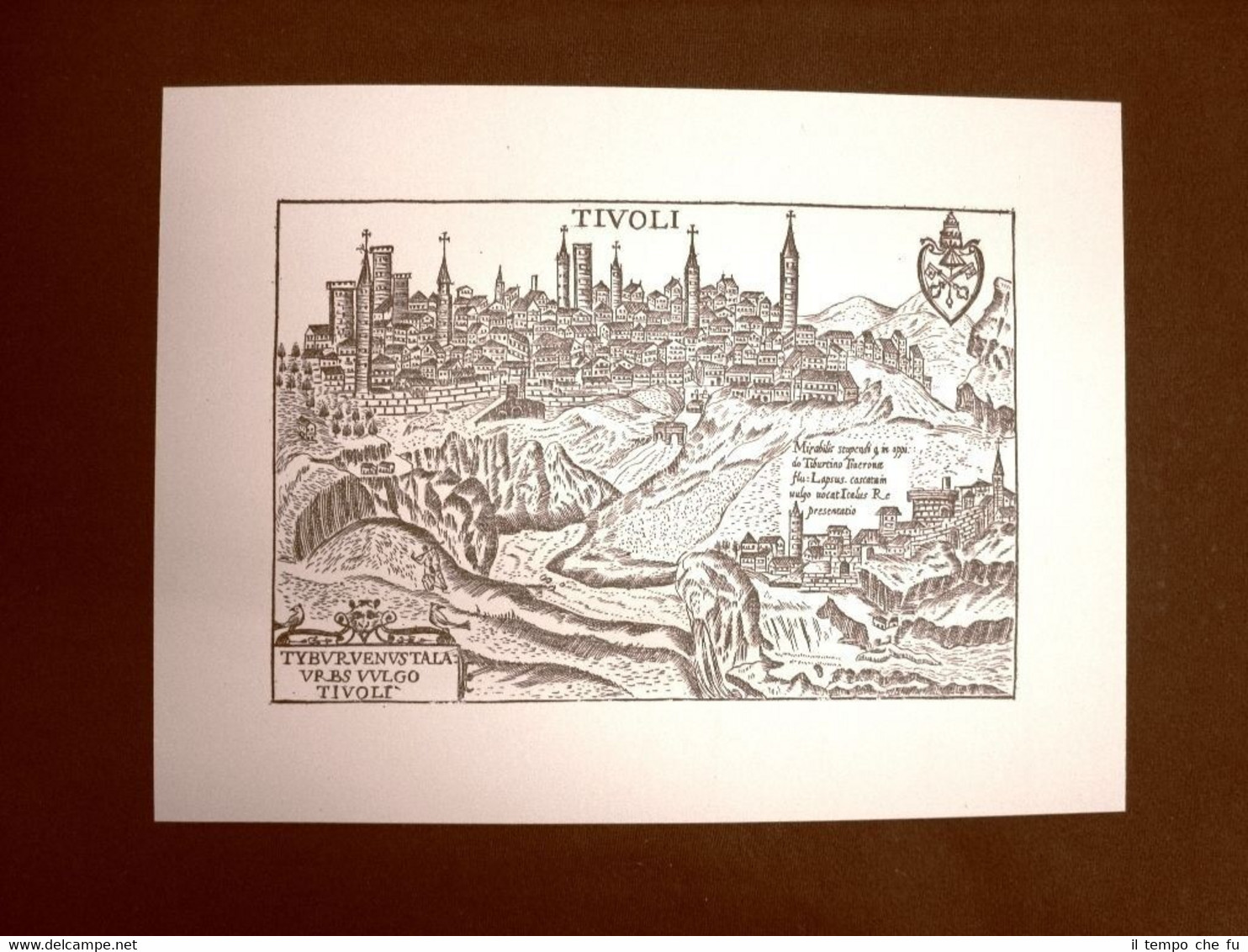 Antica veduta della città di Tivoli Incisione del '600 Ristampa