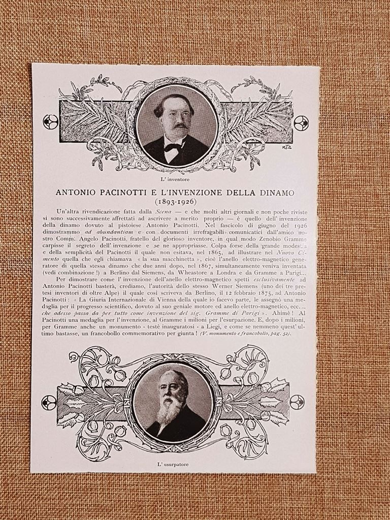 Antonio Pacinotti e l'invenzione della dinamo Stampa del 1929