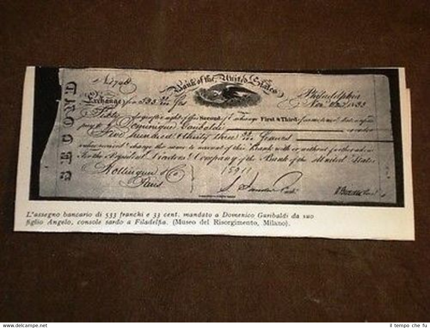 Assegno Domenico Garibaldi + Michele + Rosa Garibaldi