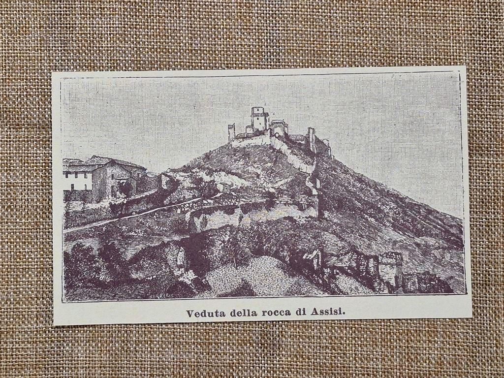 Assisi nell'800 Veduta della Rocca Perugia Umbria