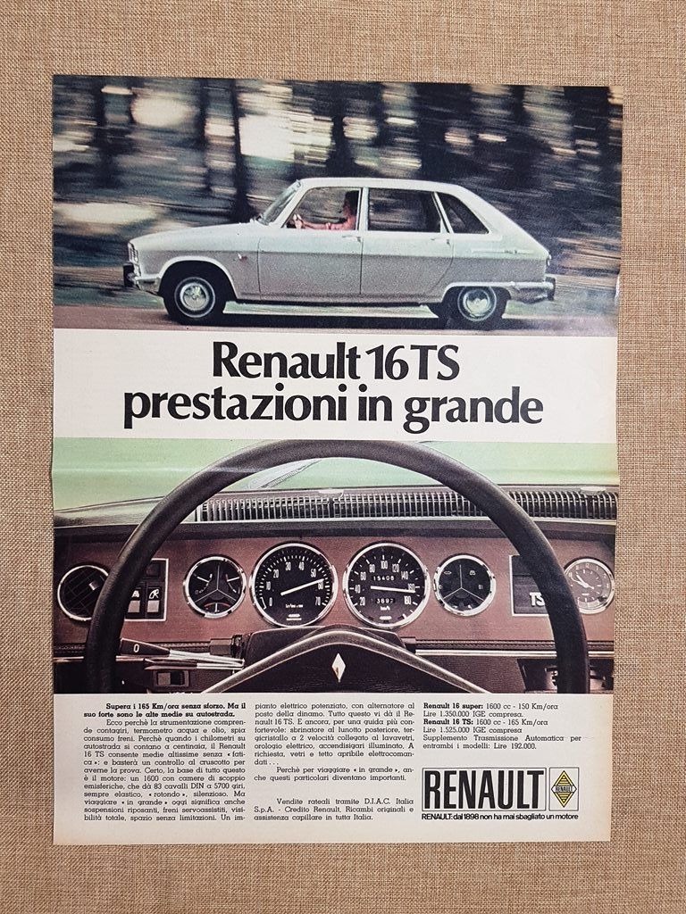 Auto o automobile Renault 16 TS Pubblicità vintage anni '70