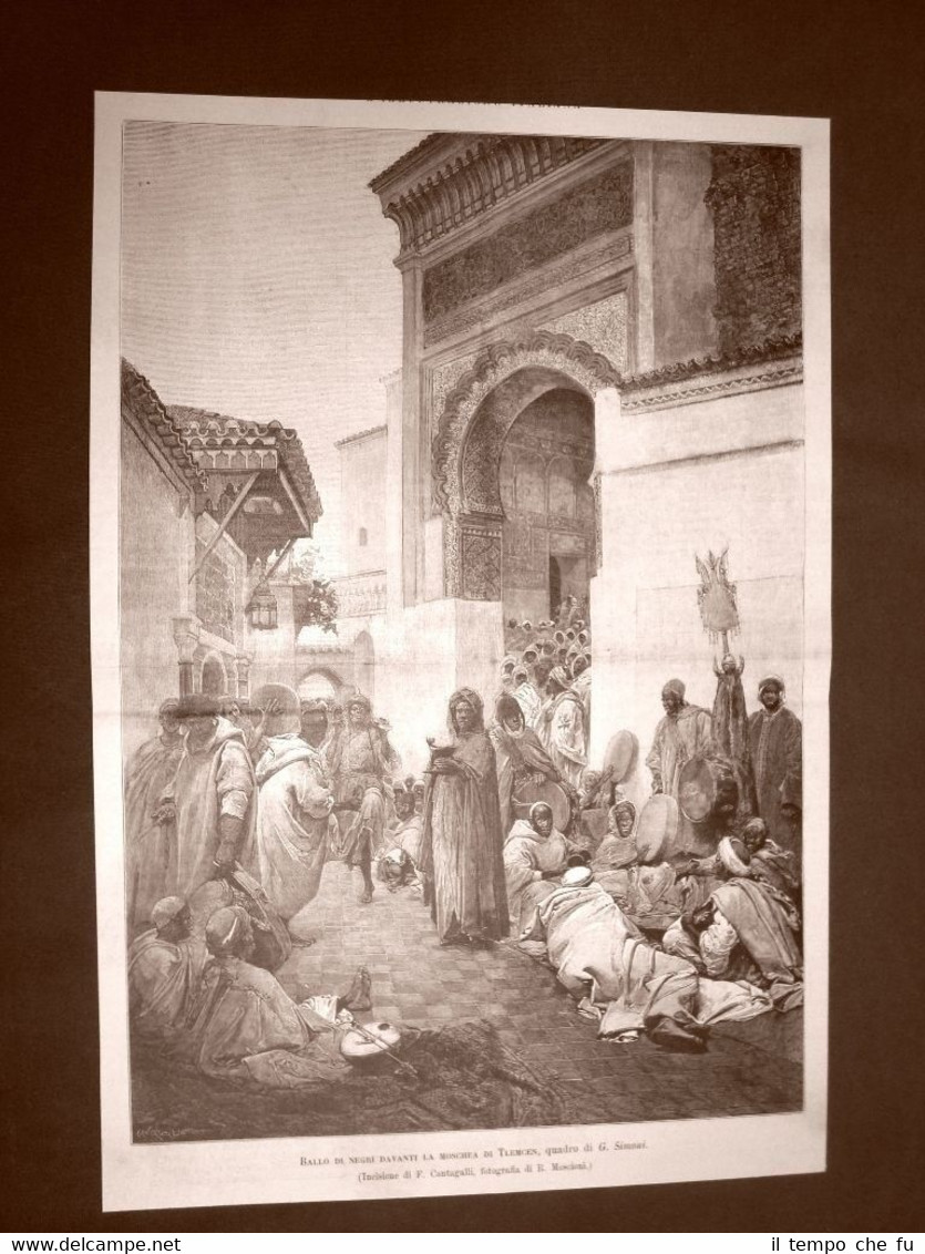 Ballo dei negri davanti Moschea di Tlemcen Simoni Incisione Cantagalli …