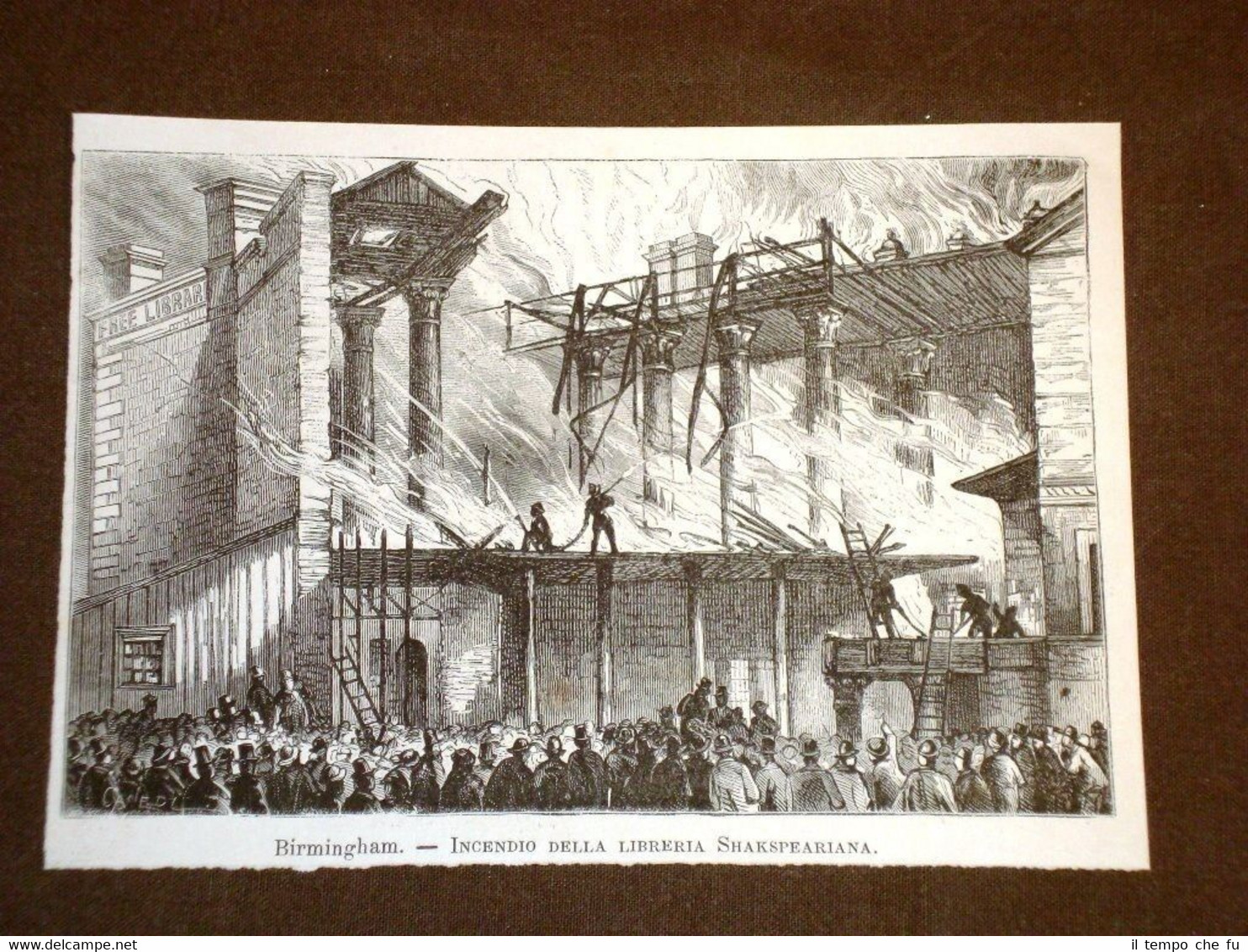 Birmingham nel 1879 Pompieri Incendio della Libreria Shaksperiana Inghilterra
