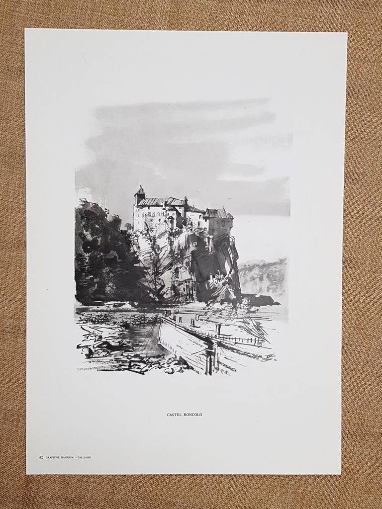 Bolzano Castel Roncolo Disegno di Luciano Guarnieri Tavola del 1957