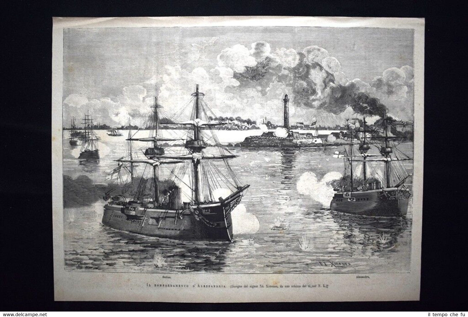 Bombardamento Alessandria:11/13 giugno 1882 Sultan,Alexandra Incisione del 1882