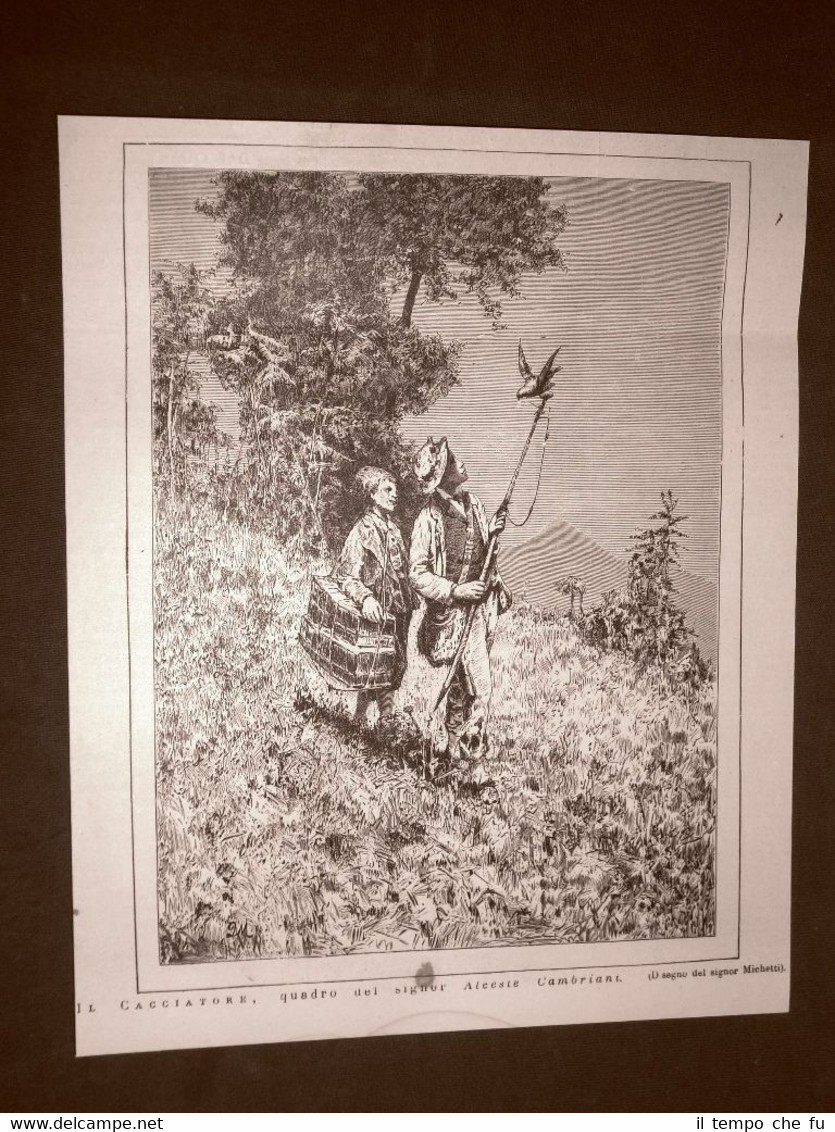 Caccia Il cacciatore Quadro di Alceste Cambriani del 1876