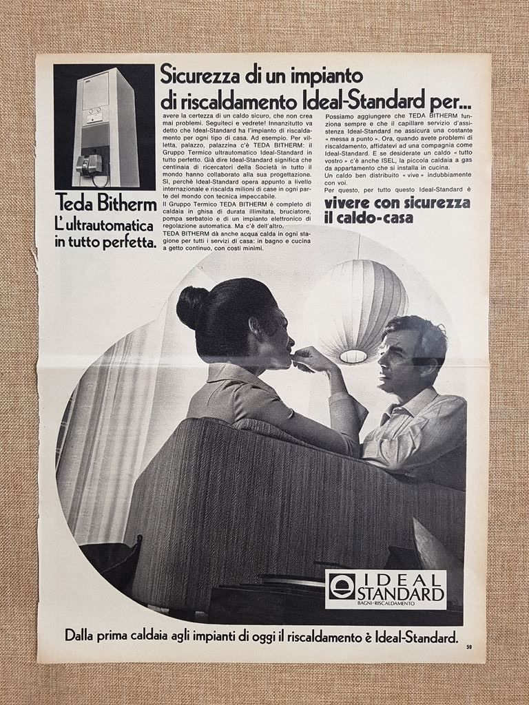 Caldaia Teda Bitherm Ideal-Standard Pubblicità vintage anni '70