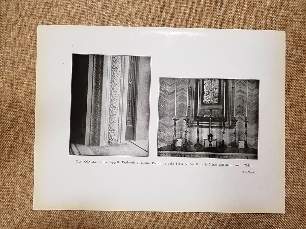 Cappella espiatoria di Monza 1917 Particolare Porta Sacello e Mensa …