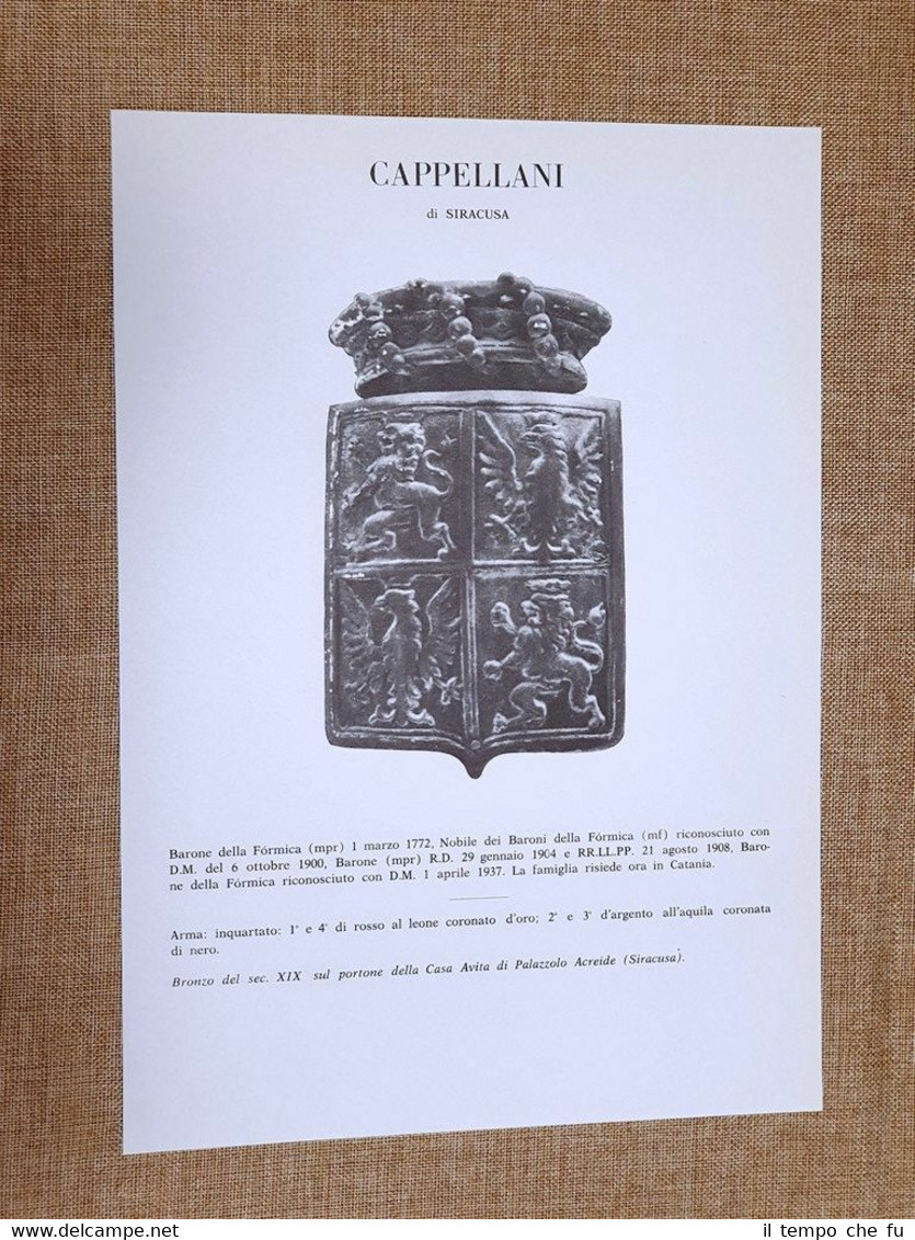 Cappellani di Siracusa Stemma Famiglia Nobile Nobiltà Araldica