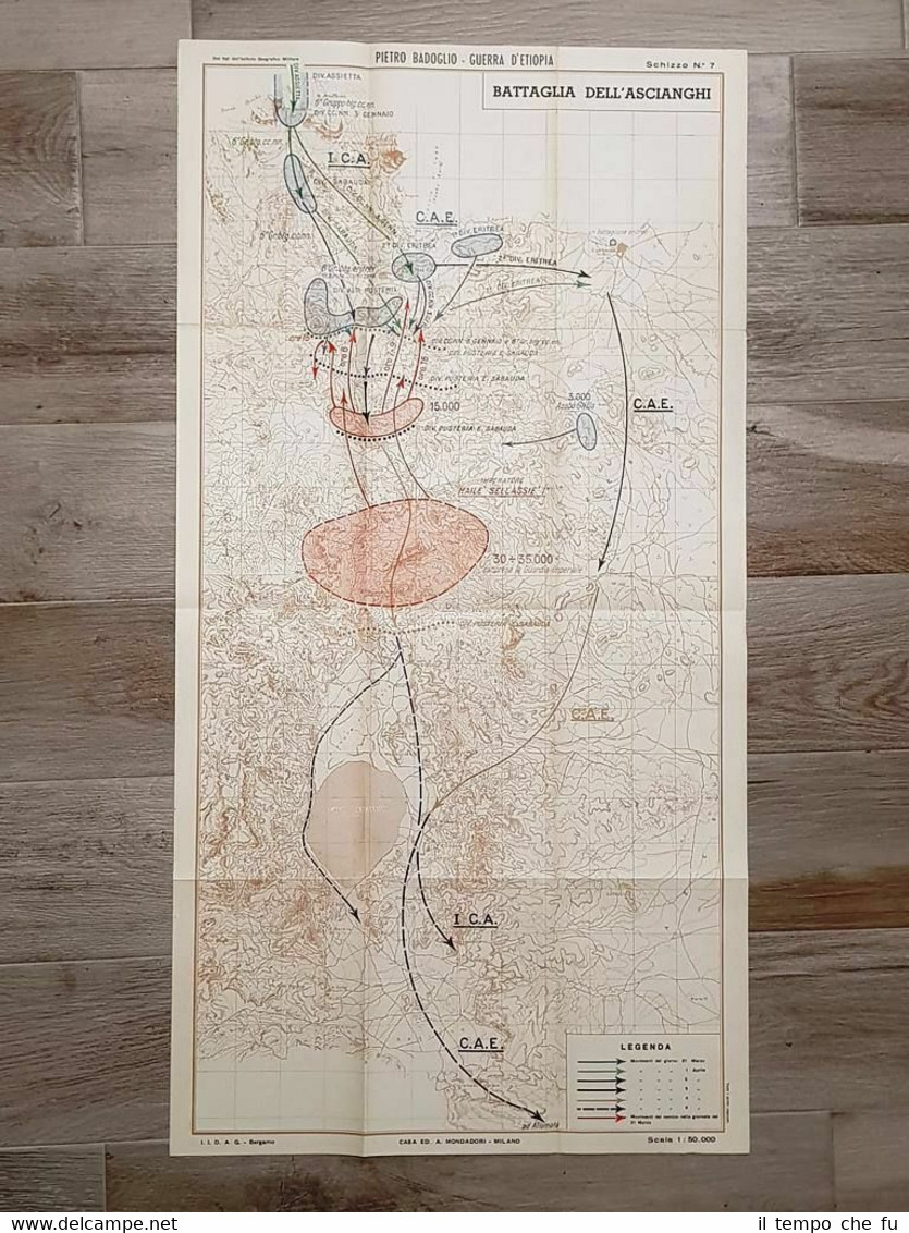 Carta Battaglia dell'Ascianghi Maresciallo Pietro Badoglio Guerra Etiopia 1936