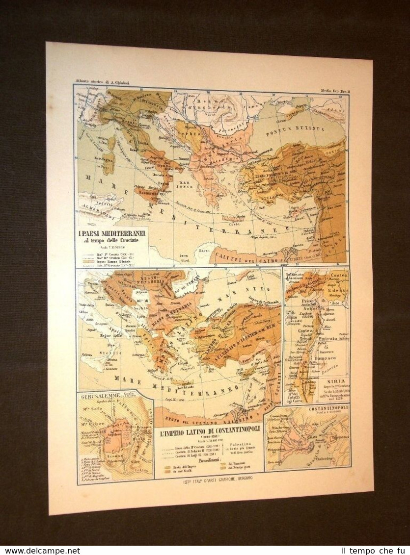 Carta cartina estratta da Atlante del 1890 Mediterraneo tempi Crociate …