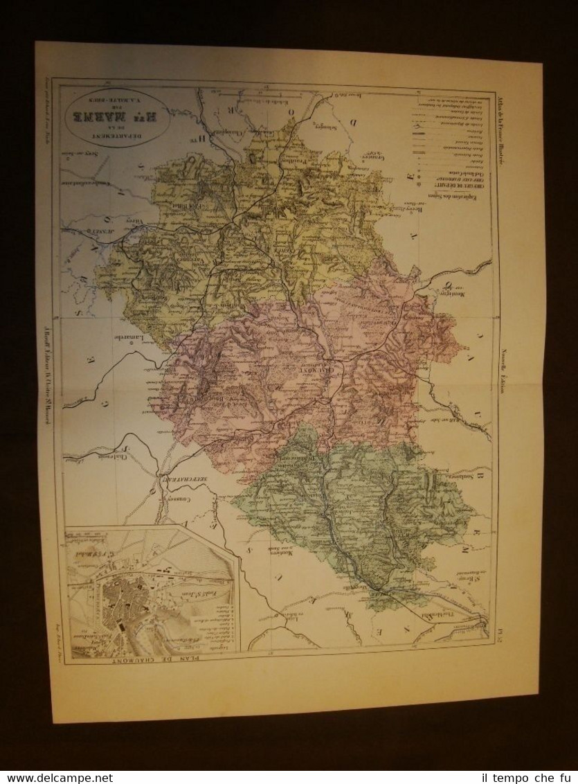 Carta, cartina mappa del 1840 Alta Marna Haute-Marne Chaumont Francia …