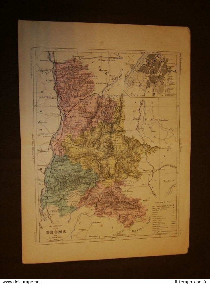 Carta, cartina, mappa del 1840 Drome - Valence o Valenza …