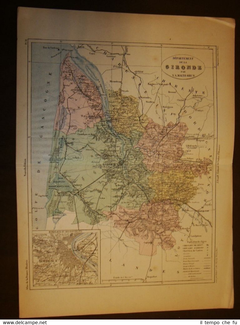Carta, cartina o mappa del 1840 Gironde - Bordeaux - …