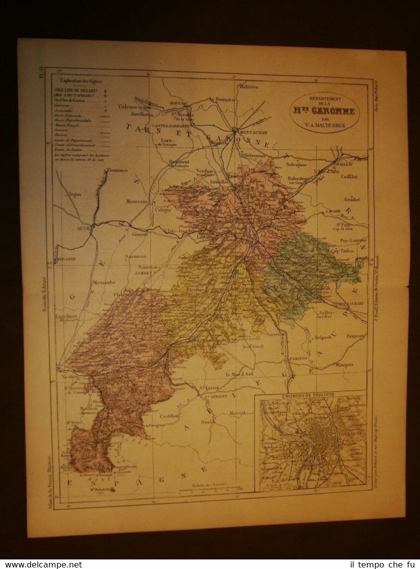 Carta, cartina o mappa del 1840 Haute Garonne - Toulouse …