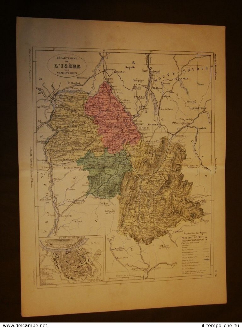 Carta, cartina o mappa del 1840 Isère - Grenoble - …