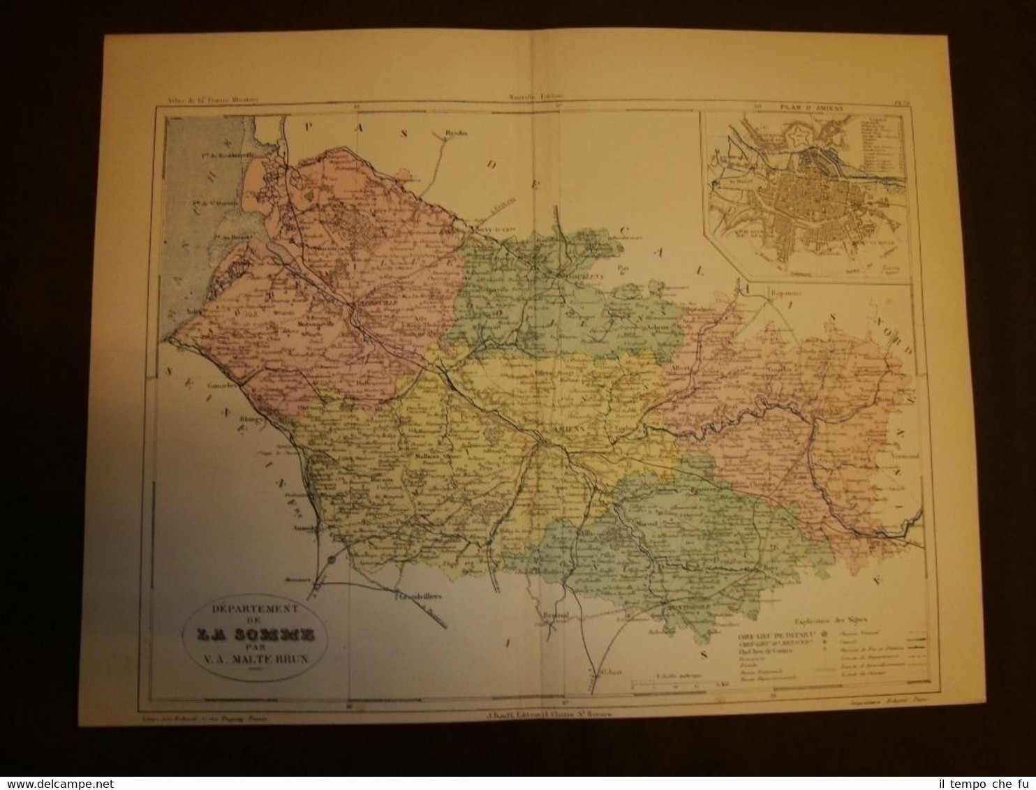 Carta, cartina o mappa del 1840 La Somme - Amiens …