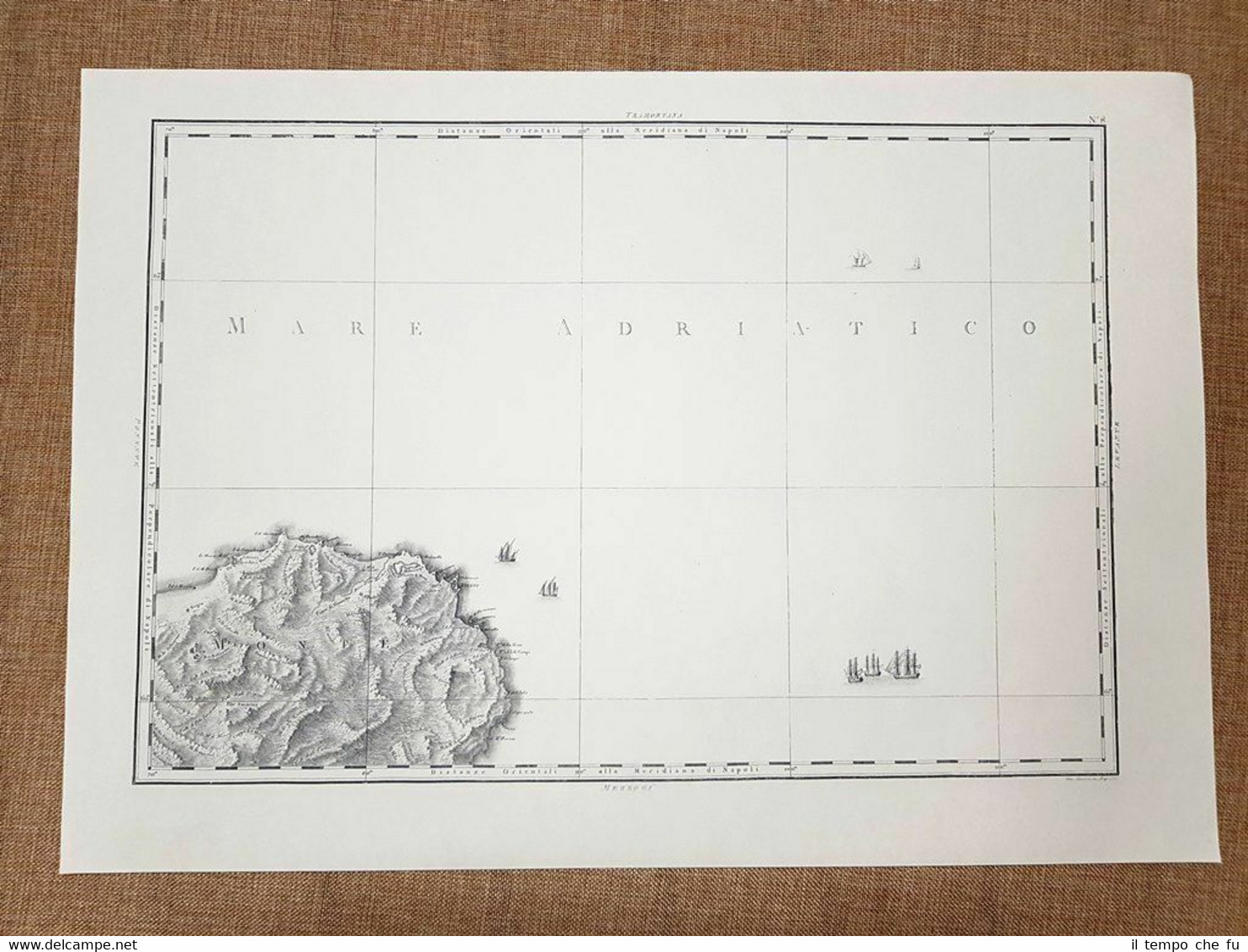 Carta geografica Adriatico Capitanata 1808 Regno Napoli Rizzi Zannoni Ristampa