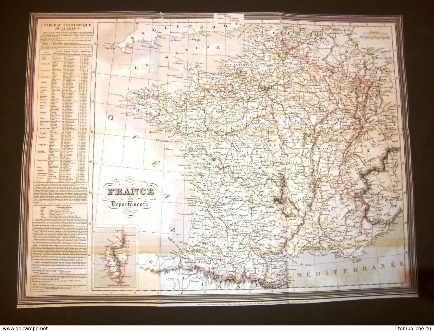 Carta geografica mappa Dufour del 1840 Francia e Isola di …