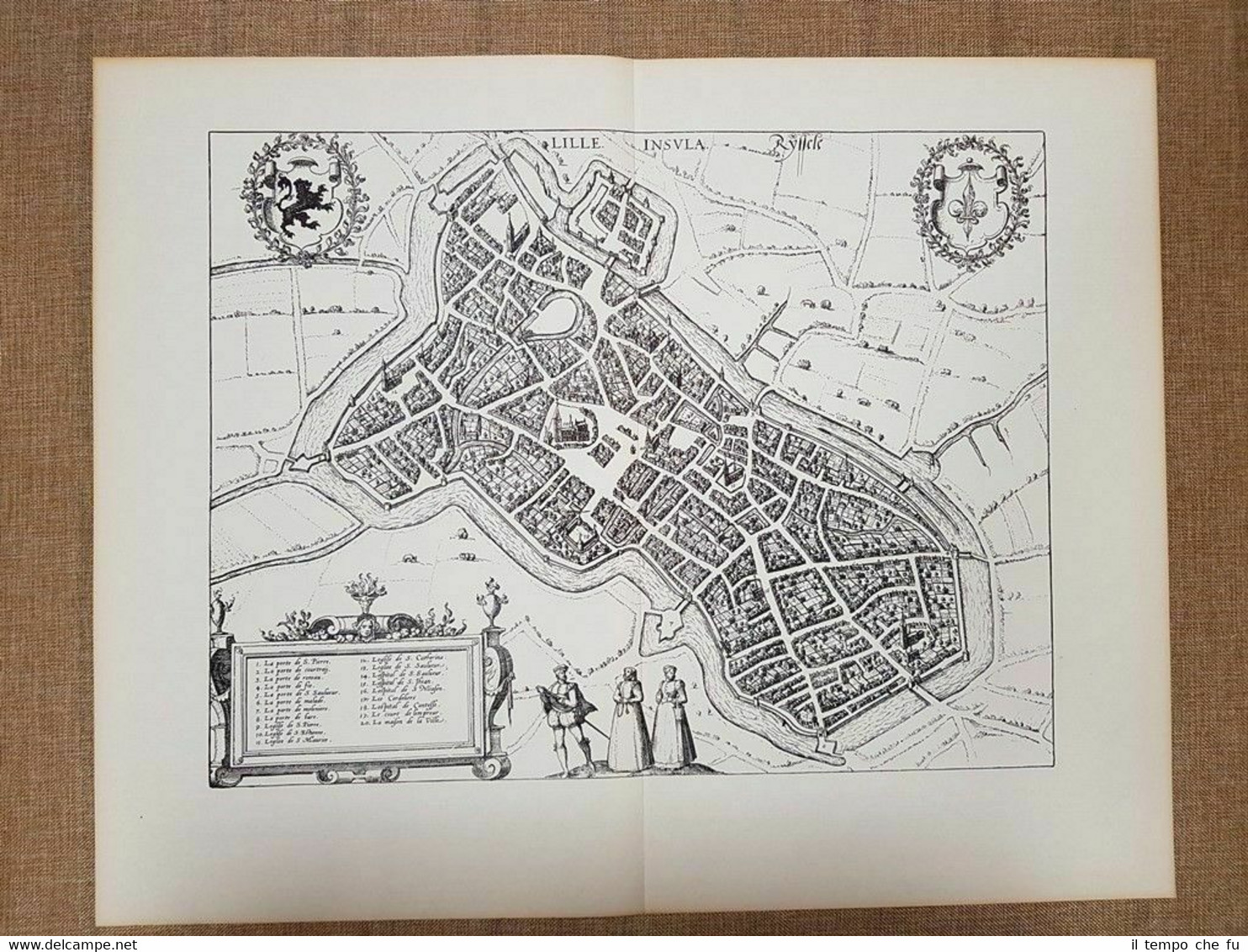Carta geografica Mappa Lille Insula Ryssele Anno 1581 Braun e …