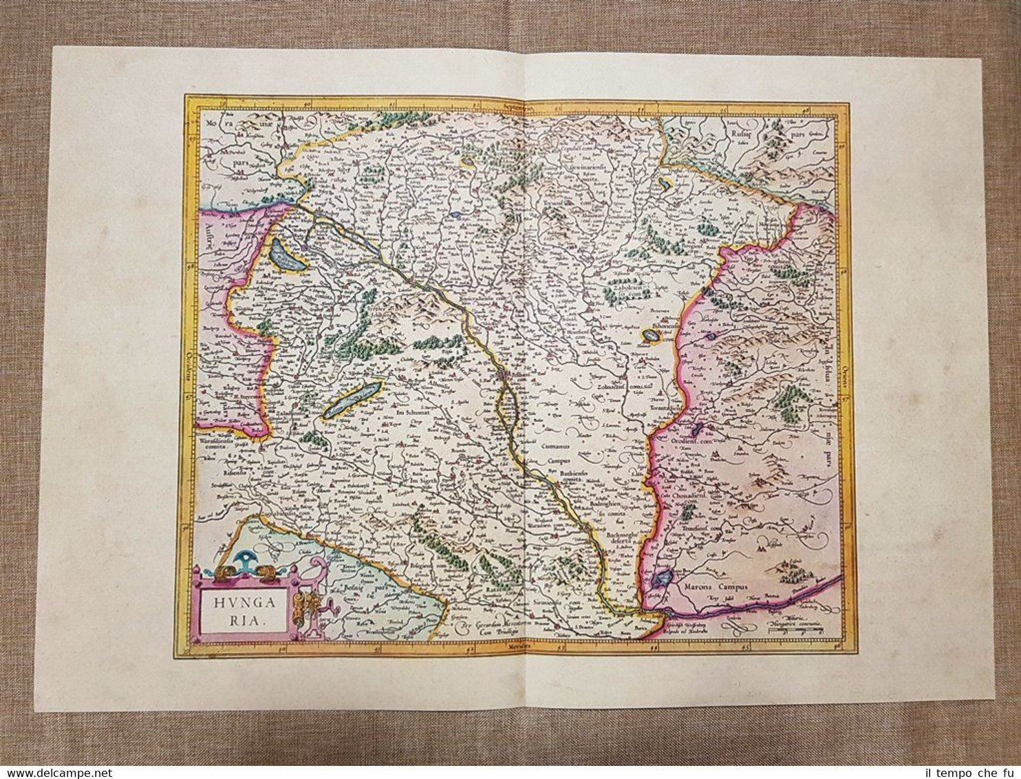 Carta geografica mappa Regno d'Ungheria Anno 1595 di Mercatore Mercator …