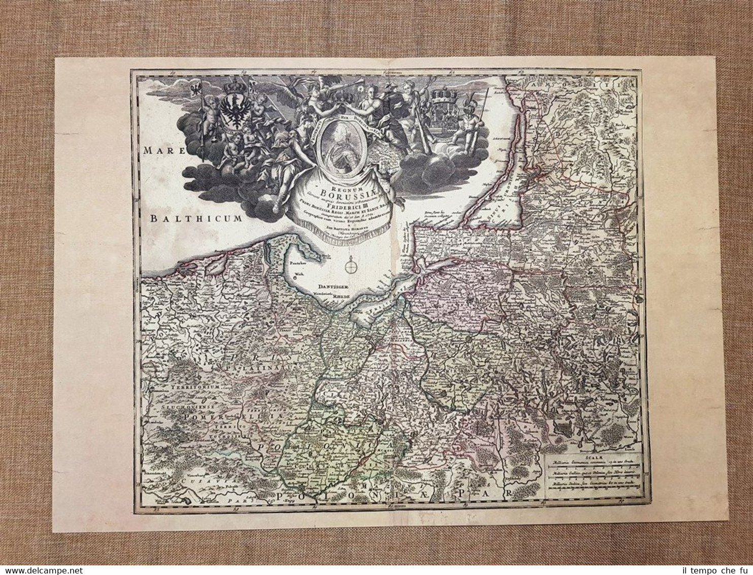 Carta geografica mappa Regnum Borussiae o Prussia 1702 J.Baptist Homann …