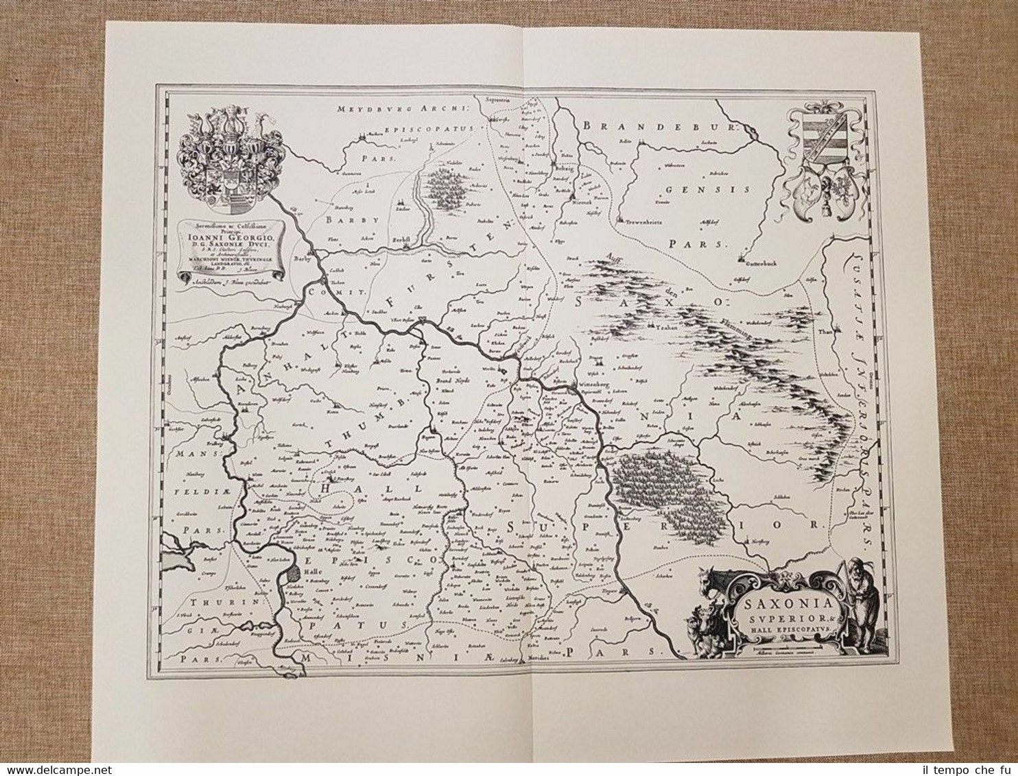 Carta geografica Mappa Sassonia superiore Hall Episcopatus 1640 J.Blaeu Ristampa