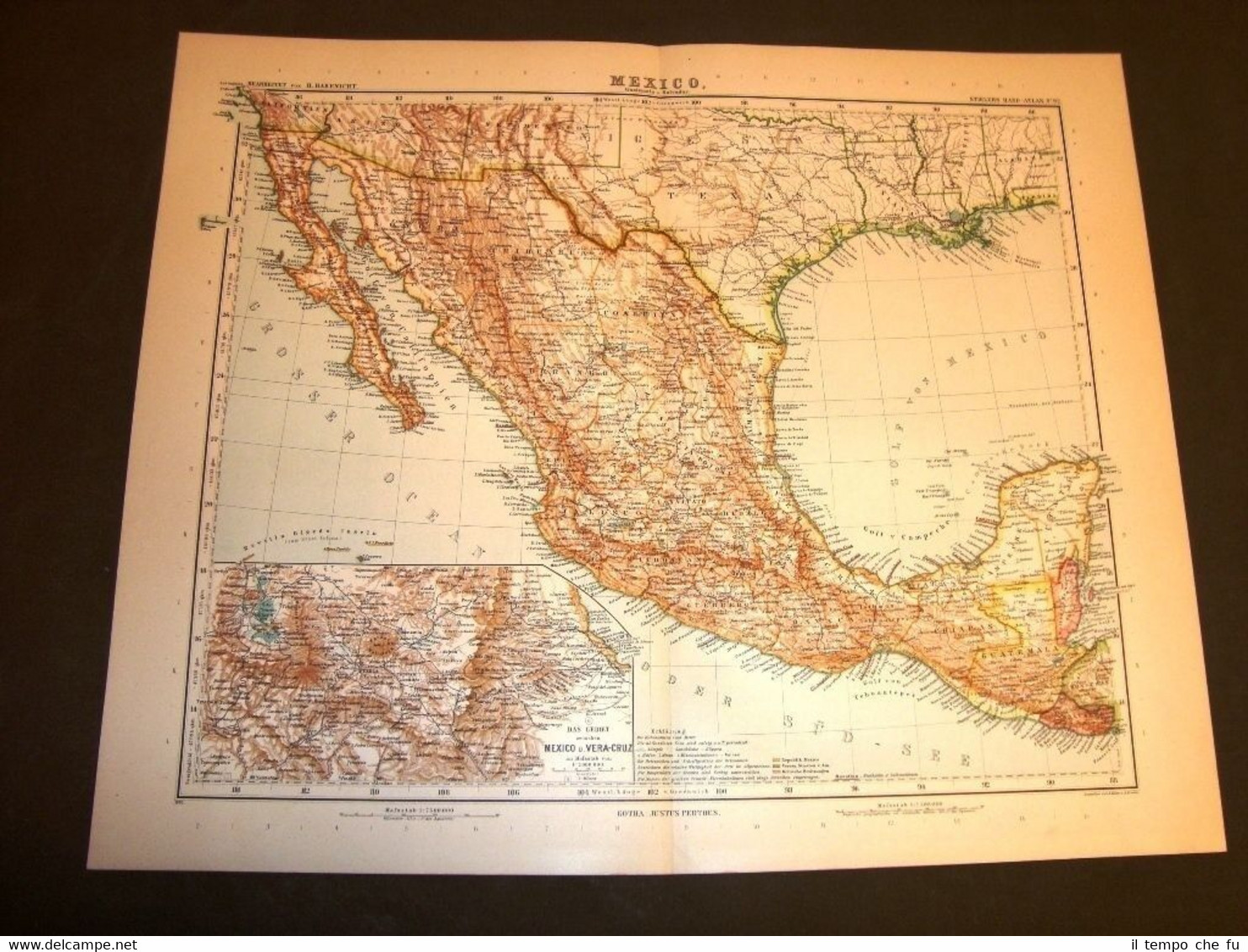 Carta geografica Mappa Stielers di Habenicht del 1901 Messico città …