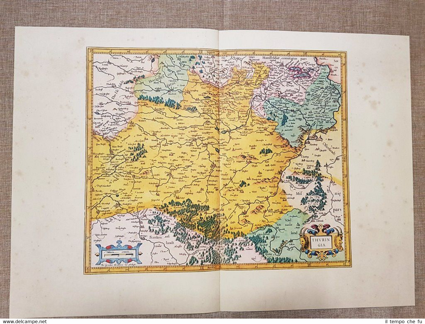 Carta geografica Mappa Thuringia Germania Anno 1595 Mercatore Mercator Ristampa