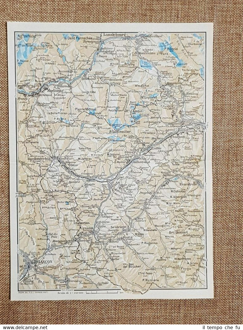 Carta geografica o cartina 1961 Briancon, Sestriere e Pianta Susa …