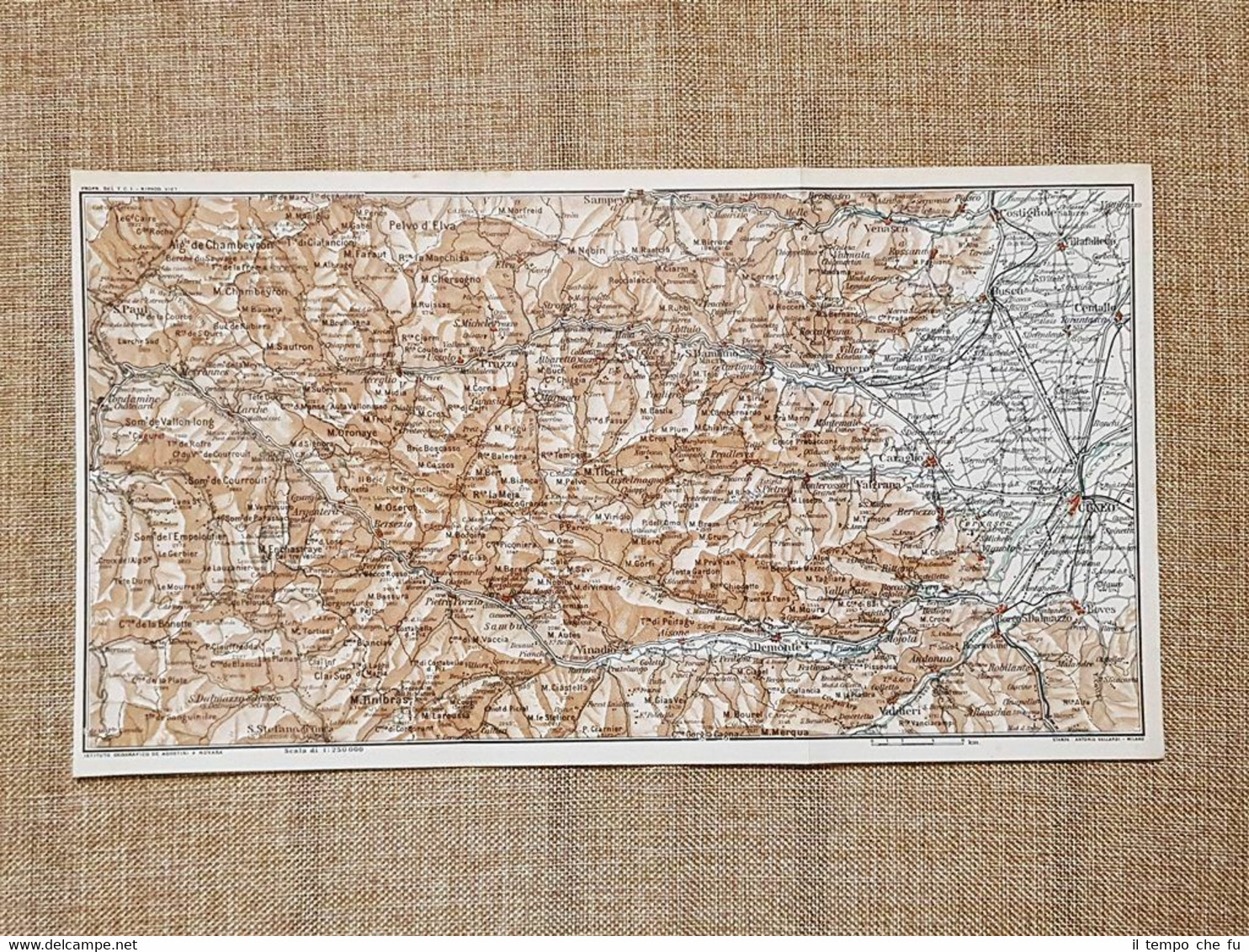 Carta geografica o cartina del 1914 Cuneo Villafalletto Caraglio Piemonte …