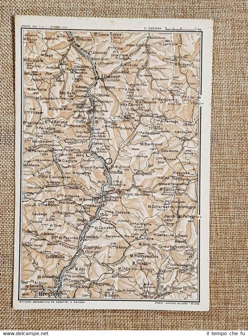 Carta geografica o cartina del 1914 M.Pietravecchia Limone Tenda Piemonte …