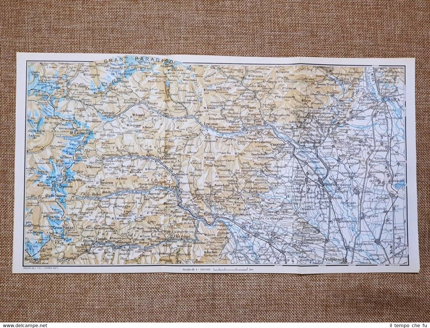 Carta geografica o cartina del 1961 Gran Paradiso, Ivrea, Viù, …