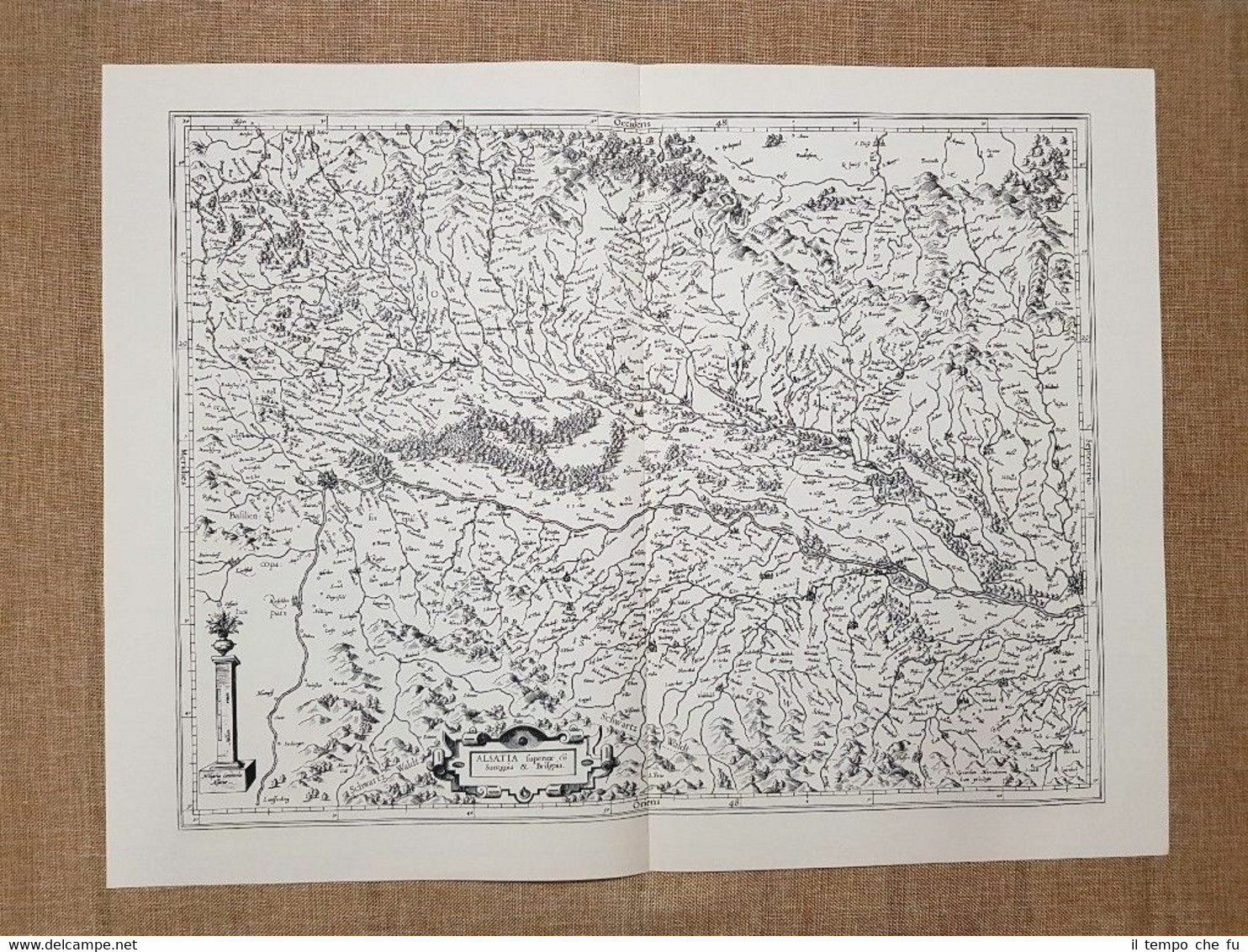 Carta geografica o Mappa Alsatia Superior Landgtraviatus Anno 1650 Ristampa
