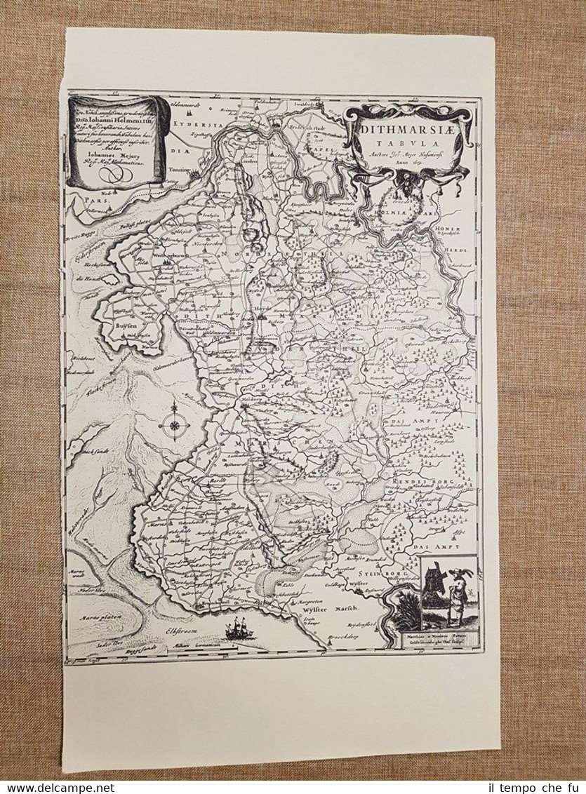 Carta geografica o mappa Dithmarsia Tabula (1) Anno 1651 Meyer …